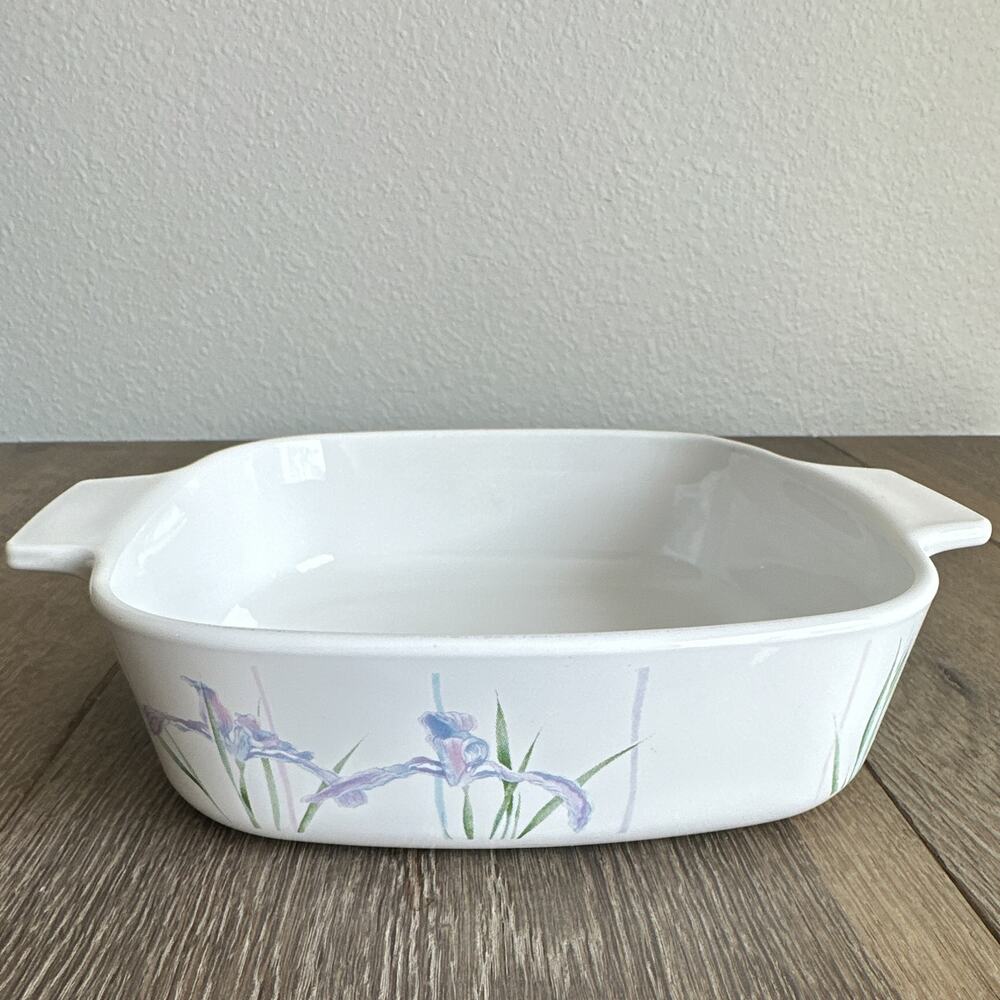 Corning Ware Shadow Iris A1B 1 Liter Square Casserole Dish Vintage Floral